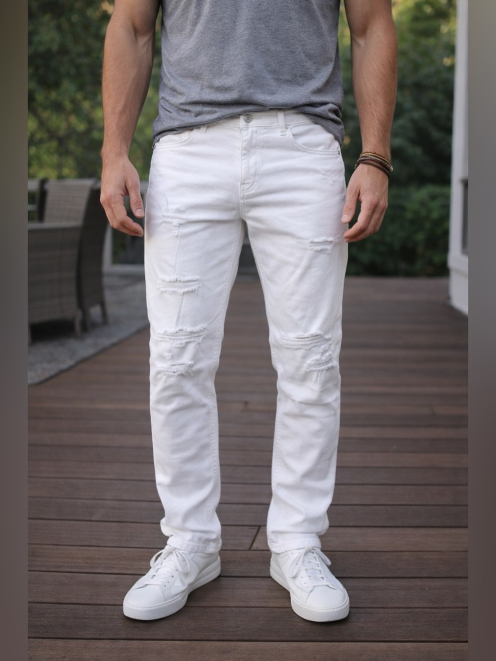 Hudson Jeans Men’s Skinny Ripped White Jeans